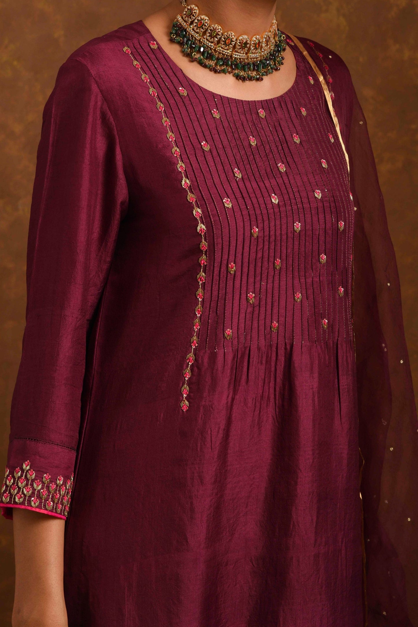 Ruhani Wine Kurta (Set of 3)