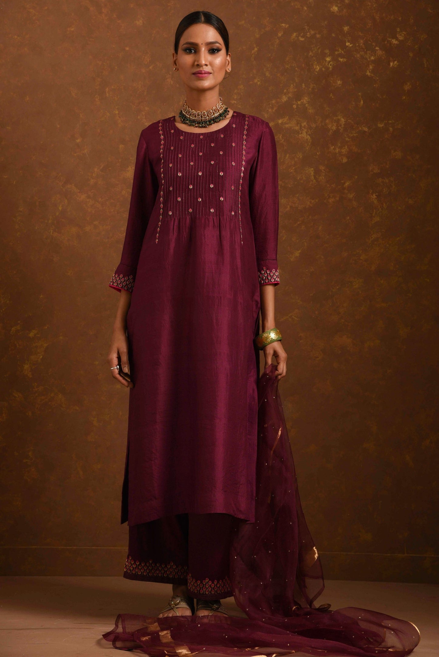 Ruhani Wine Kurta (Set of 3)