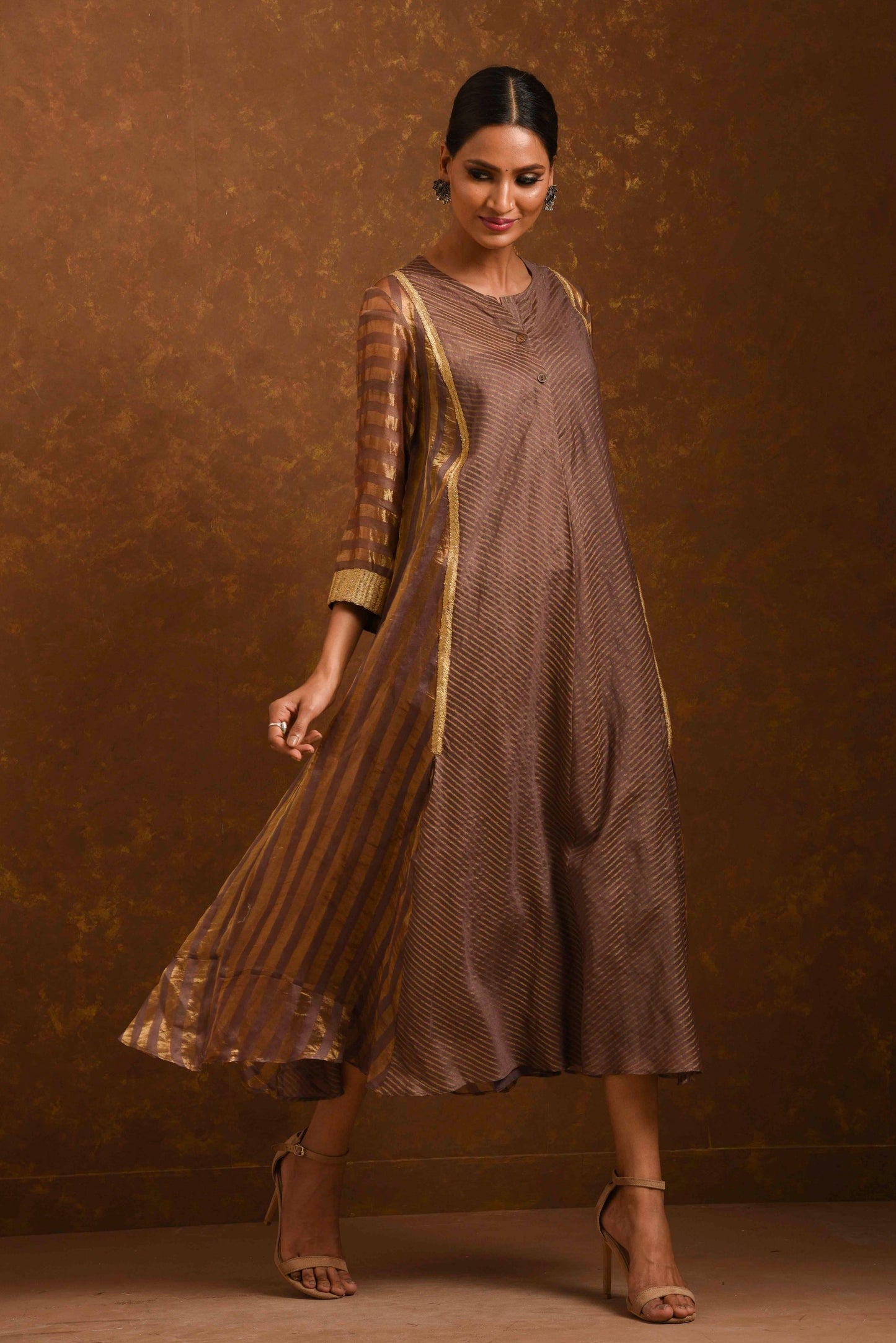 Shagufta Mocha and Gold Dress