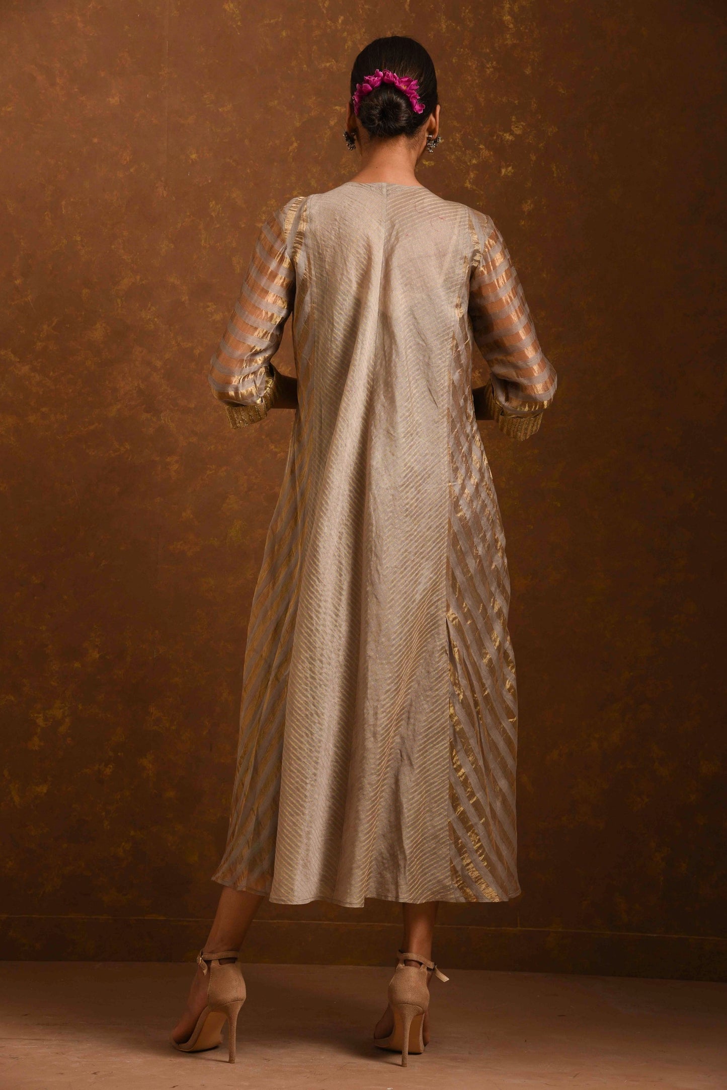 Shagufta Grey and Gold Dress