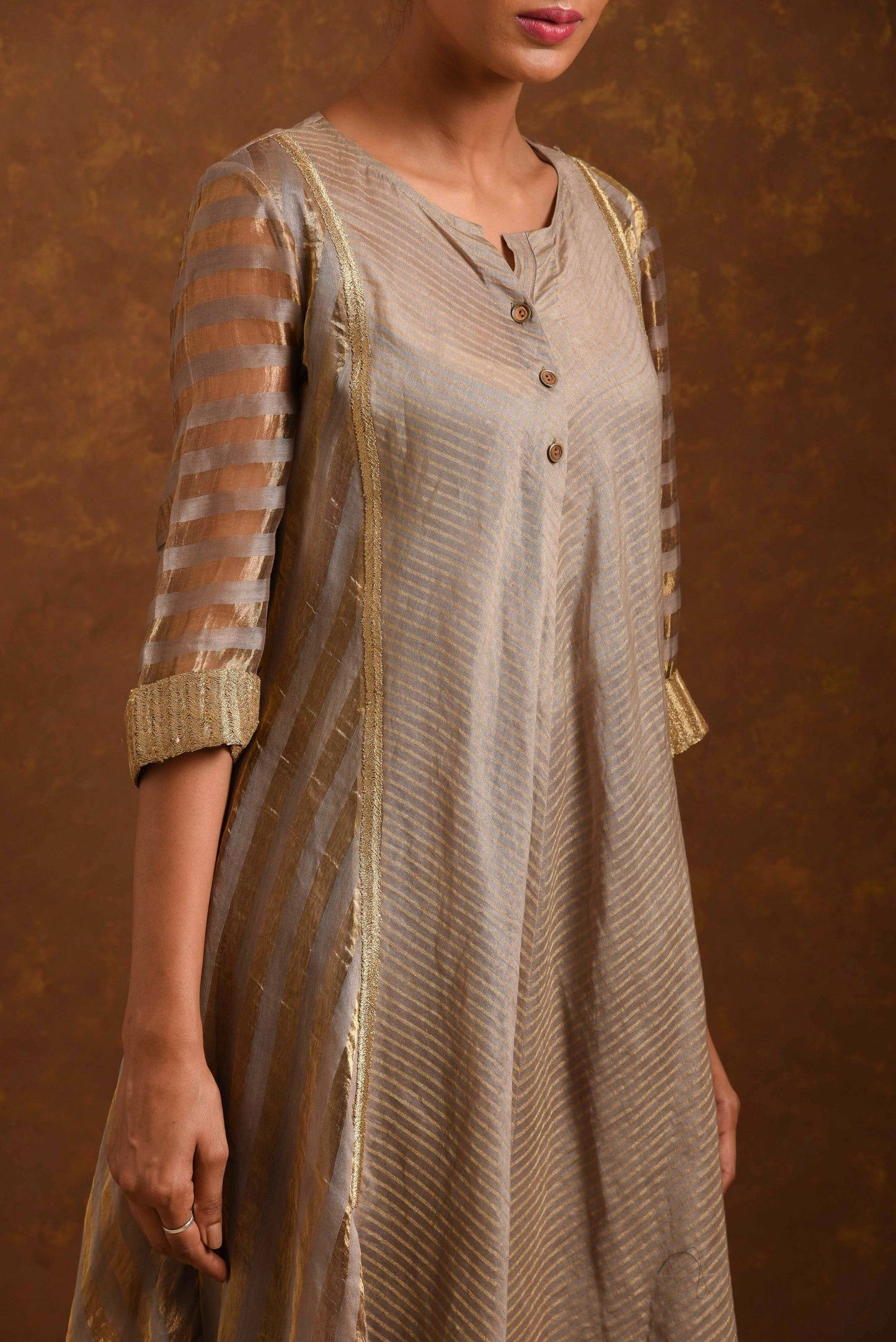 Shagufta Grey and Gold Dress