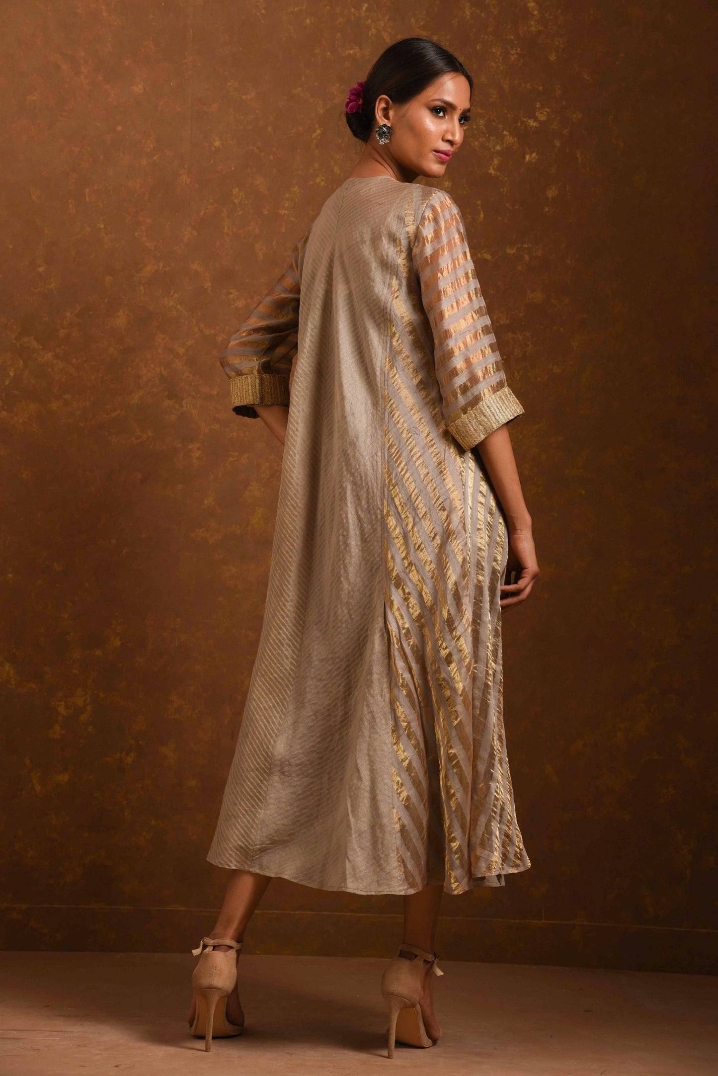 Shagufta Grey and Gold Dress