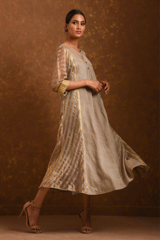 Shagufta Grey and Gold Dress