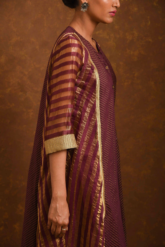 Shagufta Wine and Gold Dress