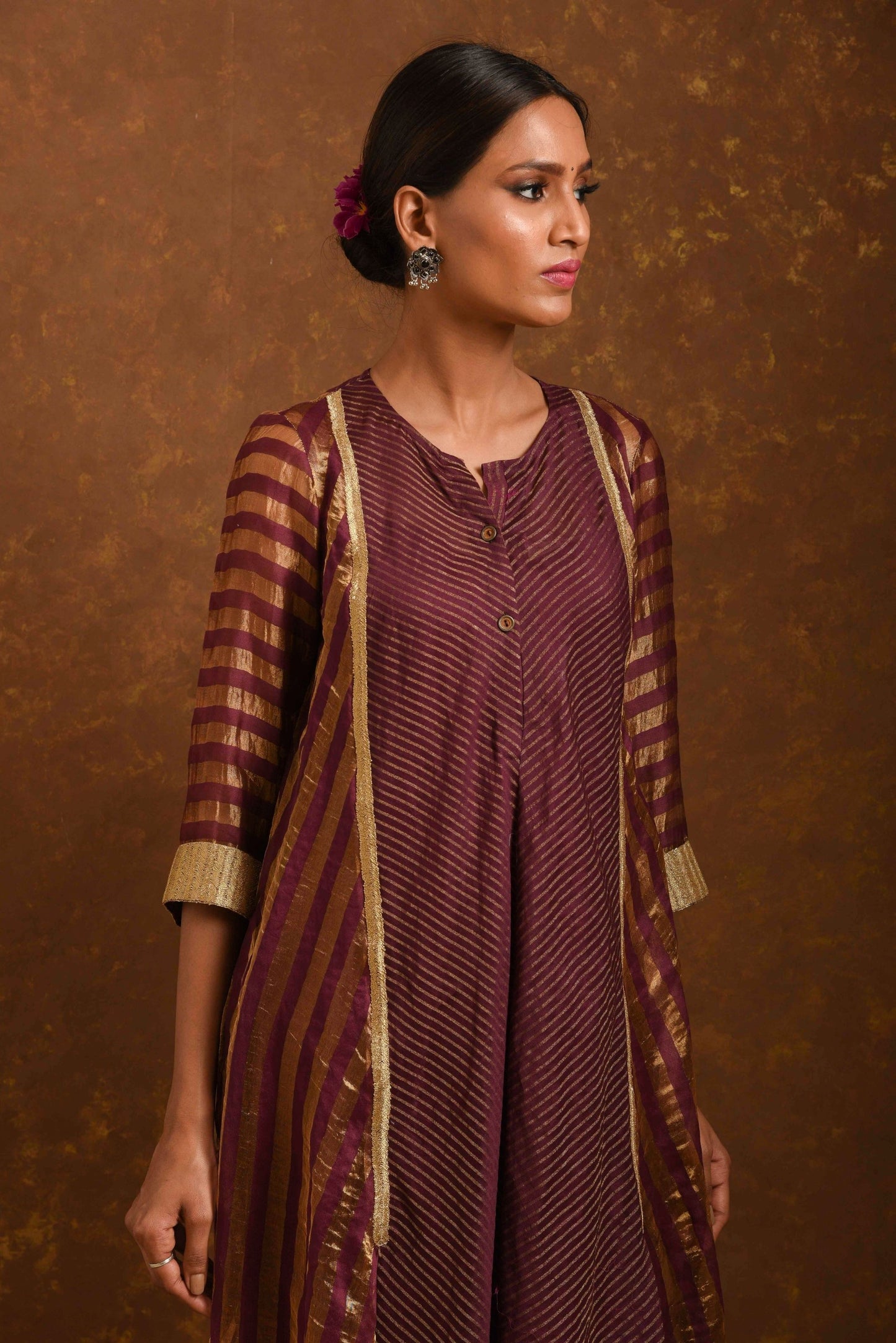 Shagufta Wine and Gold Dress