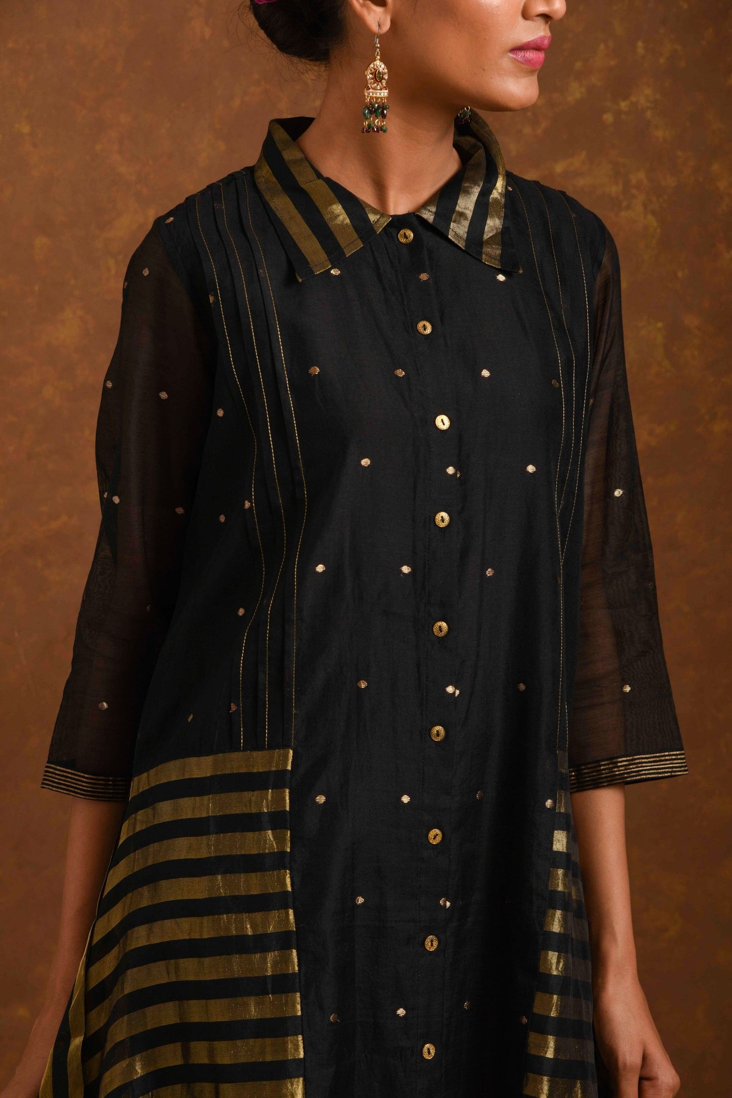 Zuri Black & Gold Chanderi Dress