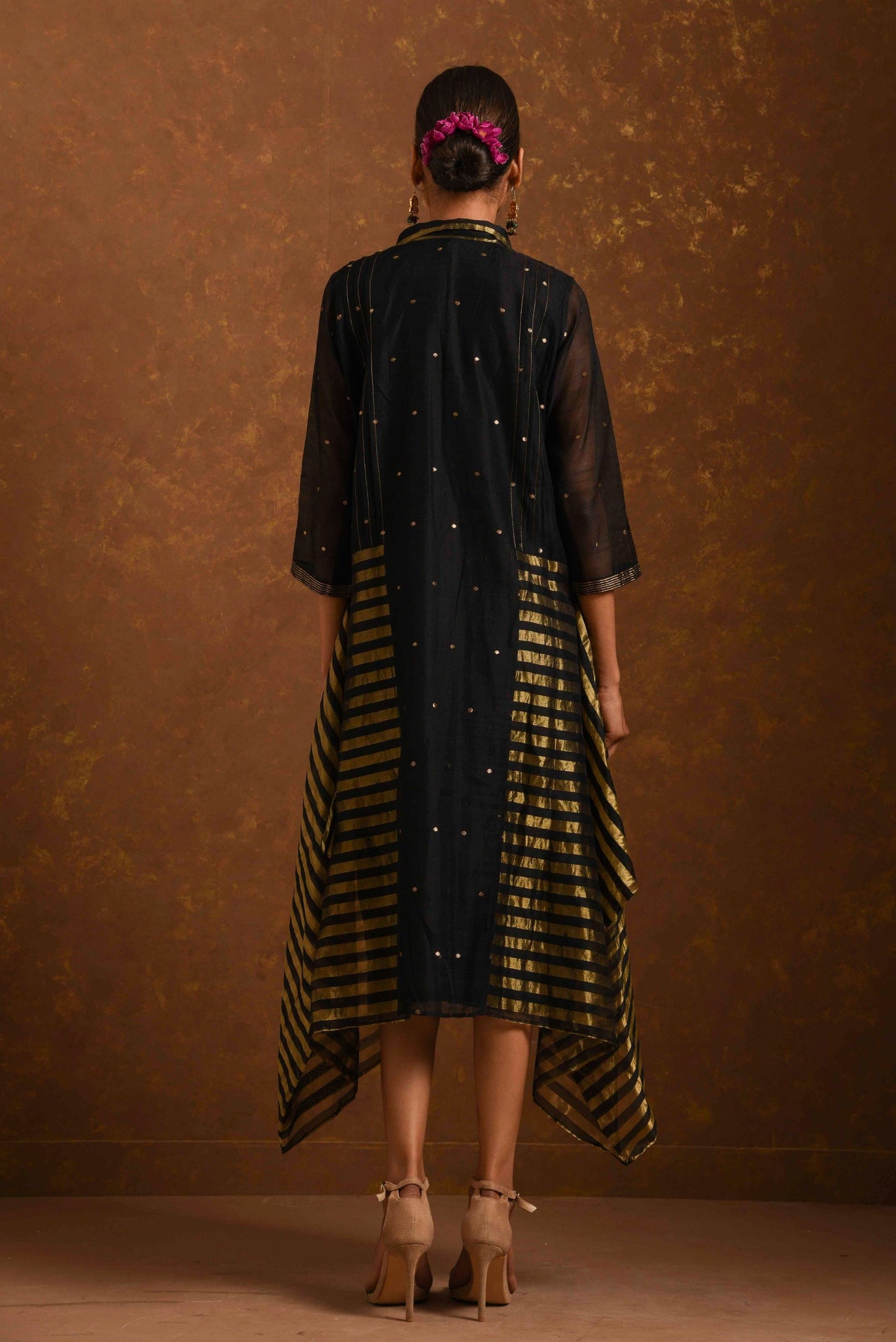 Zuri Black & Gold Chanderi Dress